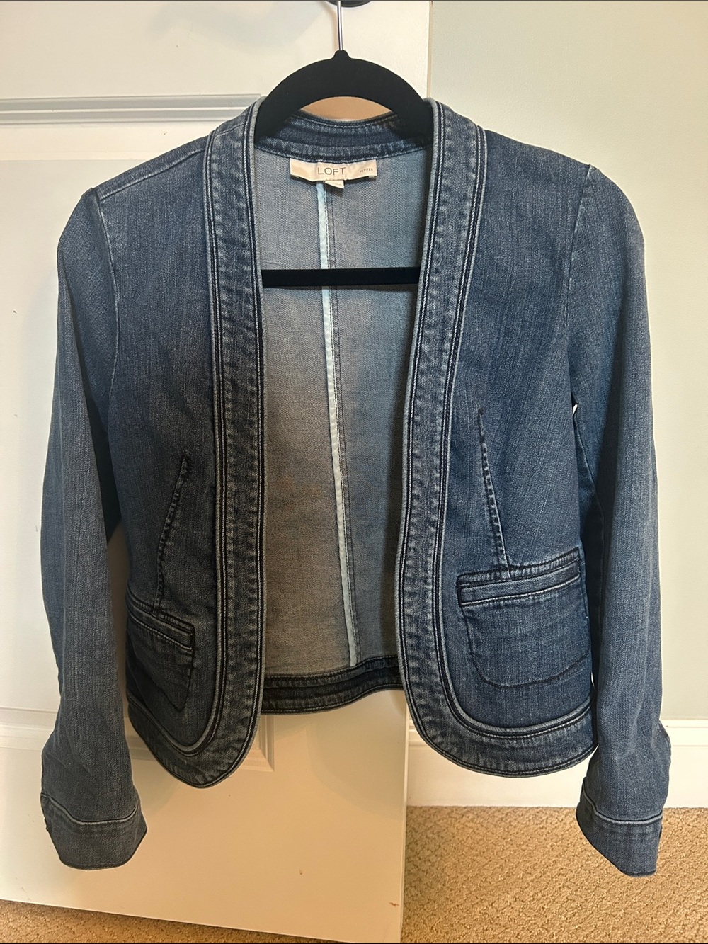 LOFT Blue Denim Open-Front Blazer Jacket